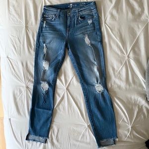 7 for all mankind ripped ankle skinny jeans